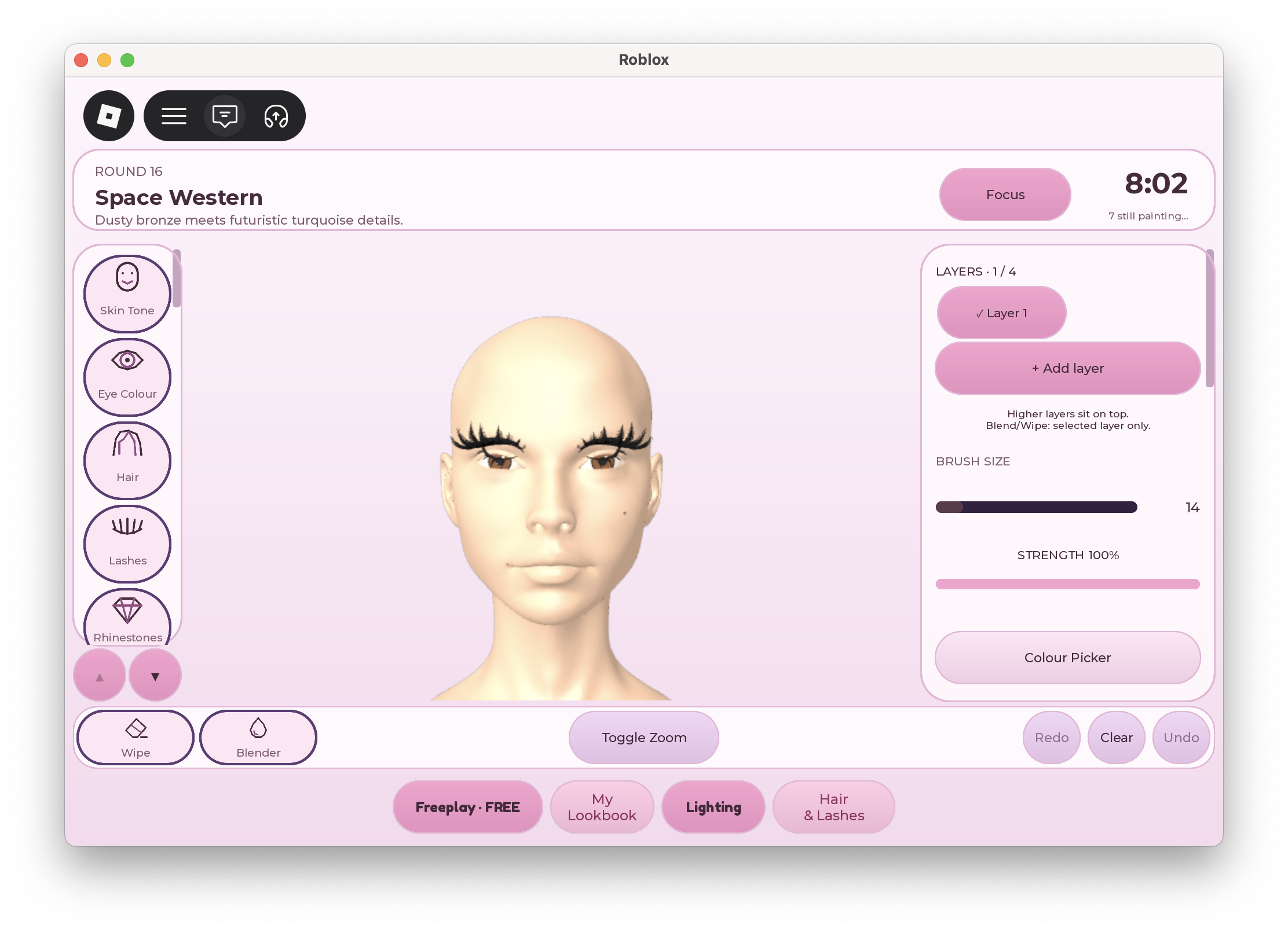 Current Makeup Mania makeup interface showing the avatar and makeup controls